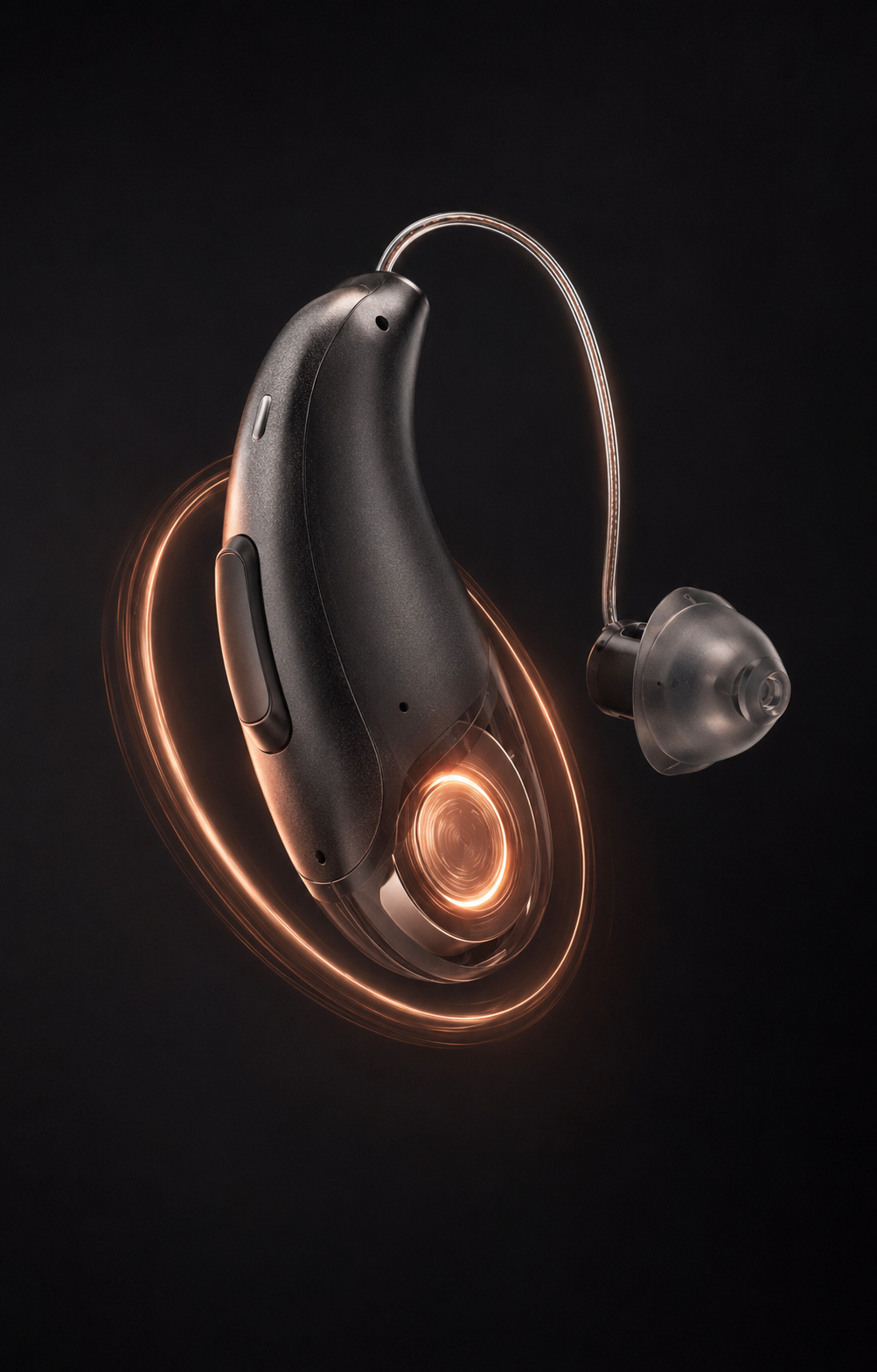 Graphite hearing aid with a warm energy glow