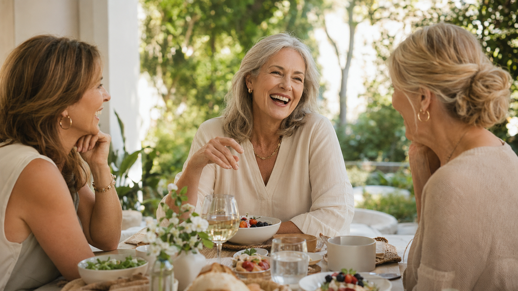 Women enjoying a clear conversation over brunch